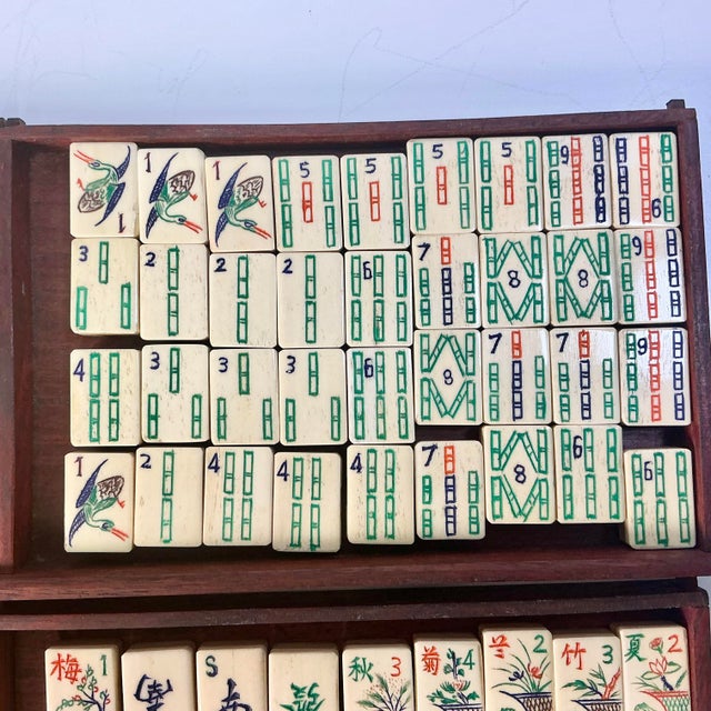 Wood Antique Chinese Boho Chic Chinoiserie Mahjong Game Set, Rosewood & Brass Box. For Sale - Image 7 of 15