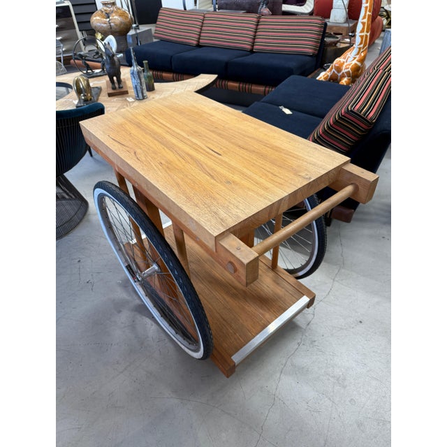 Bill W. Saunders Butcher Block Bar Cart with Bicycle Wheels For Sale - Image 11 of 12
