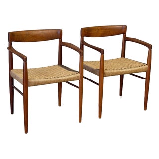In Style of h.w. Klein for Bramin Teak Woven Cord Dining Armchairs Set of 2 Danish Mid-Century Modern 1960s For Sale