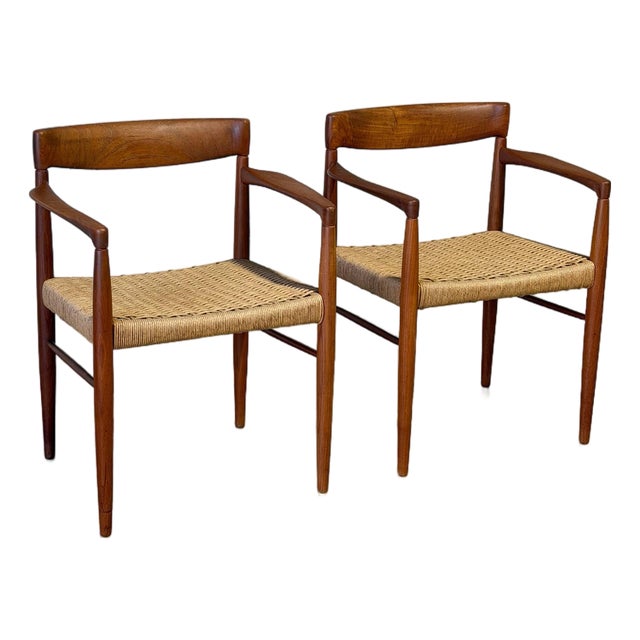 In Style of h.w. Klein for Bramin Teak Woven Cord Dining Armchairs Set of 2 Danish Mid-Century Modern 1960s For Sale
