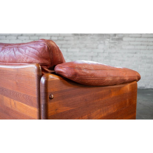 Vintage Danish Cognac Leather and Teak Sofa Attributed to Mikael Laursen For Sale - Image 11 of 18