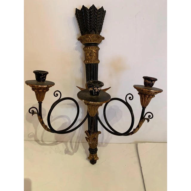 Black and Gold Italian Neoclassical Sconces - a Pair For Sale - Image 10 of 12
