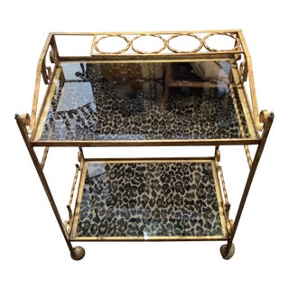 Vintage Hollywood Regency Gilded Wrought Iron Bar Cart For Sale