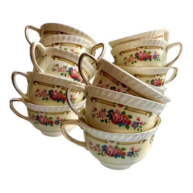 Antique Johnson Brothers Old English Punch Bowl Tea Cups Set of 13