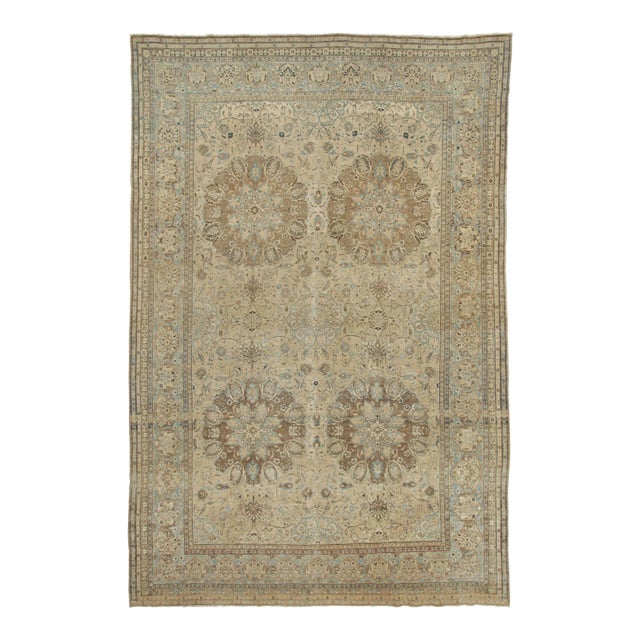 Oversized Antique Persian Tabriz Rug With Distressed Floral Play - Rug & Kilim For Sale