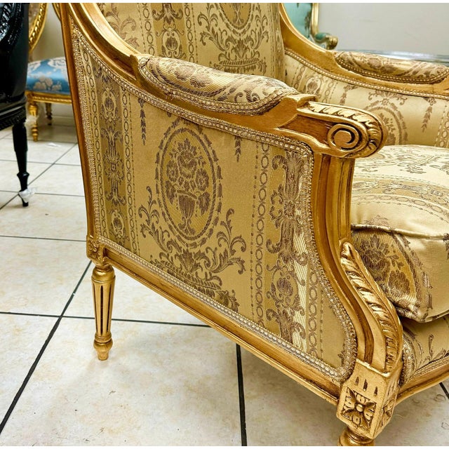French Style Gold-Tone Bergere Chair For Sale - Image 4 of 7