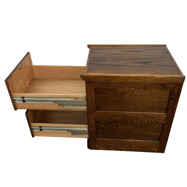 Vintage Tiger Oak File Cabinet Two Drawers One Locks Paneled Sides Legal Size For Sale In Palm Springs - Image 6 of 13