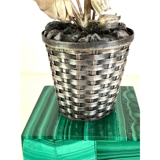 1970s Janna Thomas for Tiffany & Co Sterling Potted Flower on Malachite Base For Sale - Image 5 of 9
