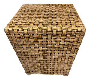 Vintage Woven Wicker Cube Side Table