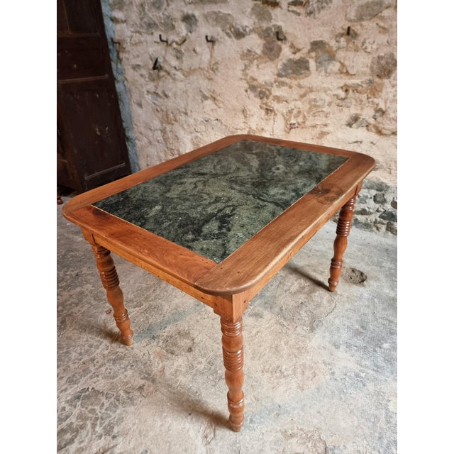 French Oak and Walnut Dining Table with Marble Top For Sale - Image 4 of 18