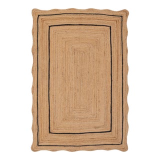 Black Natural Jute Wave Scallop Rug 2.5x12 Ft. For Sale