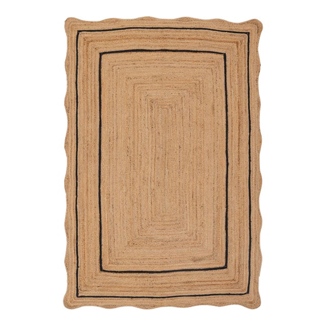 Black Natural Jute Wave Scallop Rug 2.5x12 Ft. For Sale