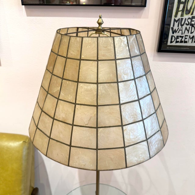 Cream Vintage Capiz Shell Floor Lamp With Sheaf of Wheat Table For Sale - Image 8 of 11