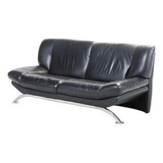 Late 20th Century Postmodern Nicoletti Salotti Attributed Black Italian Leather Sofa For Sale
