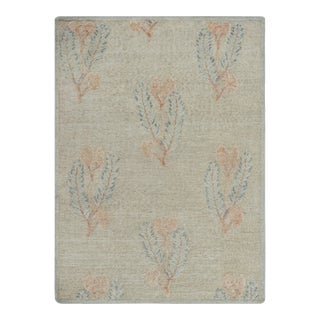 Rug & Kilim’s Block Print Rug With Brown and Green Floral Patterns For Sale