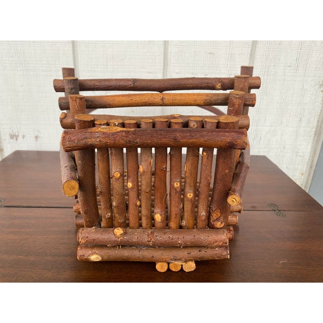 Wood Vintage Rustic Bentwood Log Cabin Basket For Sale - Image 7 of 8