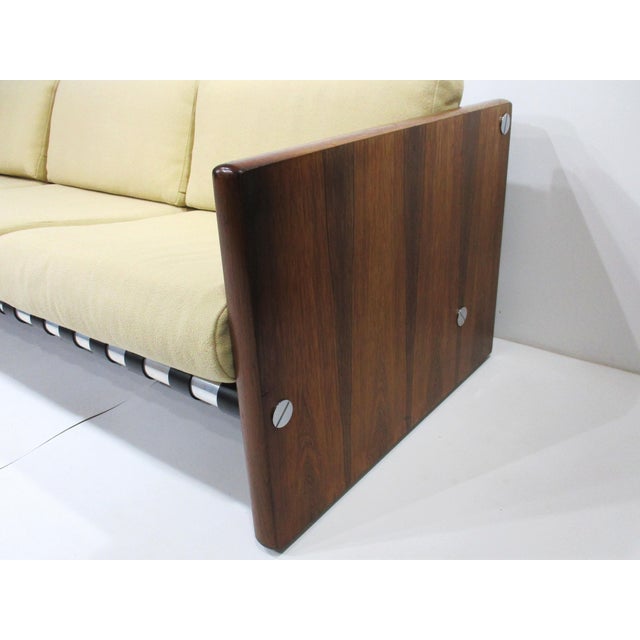 Mid 20th Century Selig Rosewood Leather Strap Sofa For Sale - Image 5 of 13