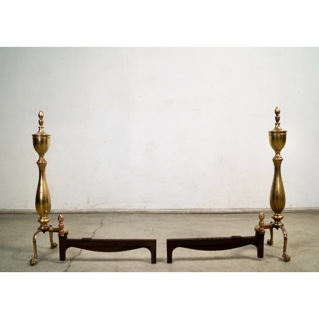 1930s 1930’s Solid Brass & Iron Andirons by Bennett - A Pair For Sale - Image 5 of 12