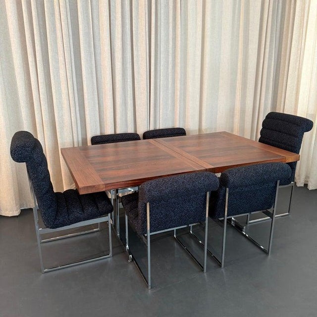 1970s Upholstered Chrome Milo Baughman Style Dining Chairs- Set of 6 For Sale - Image 10 of 12