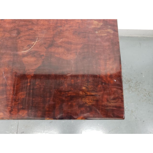 Faux Tortoise Shell Acrylic Custom Table For Sale - Image 4 of 5