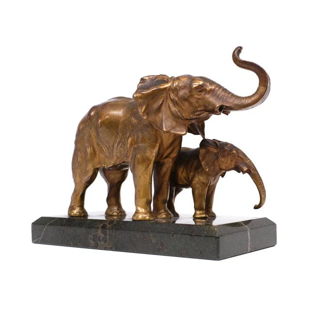 Art Deco Two Elephants on Black Marble Base, France, 1925 For Sale - Image 4 of 12