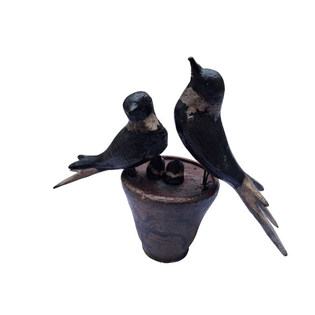 Antique Wooden Swallows in Clay Pot, 1890s For Sale - Image 15 of 15