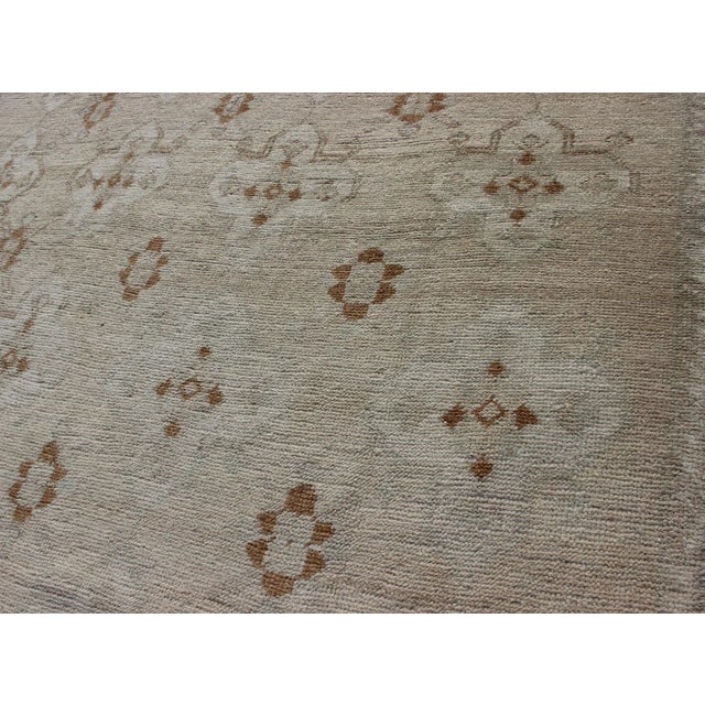Brown Muted Oushak Hand Knotted With All-Over Tribal Design in Light Tones of Taupe and Browns For Sale - Image 8 of 12