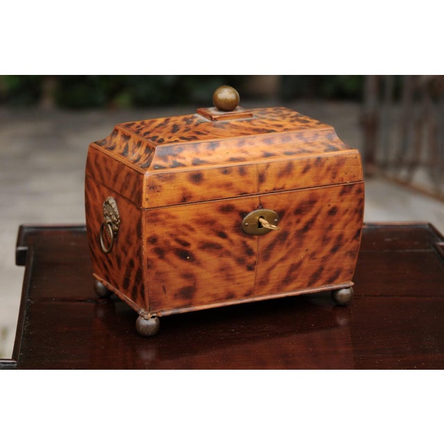English Victorian 1870s Tea Caddy with Faux Painted Tortoise Finish and Brass For Sale - Image 4 of 10