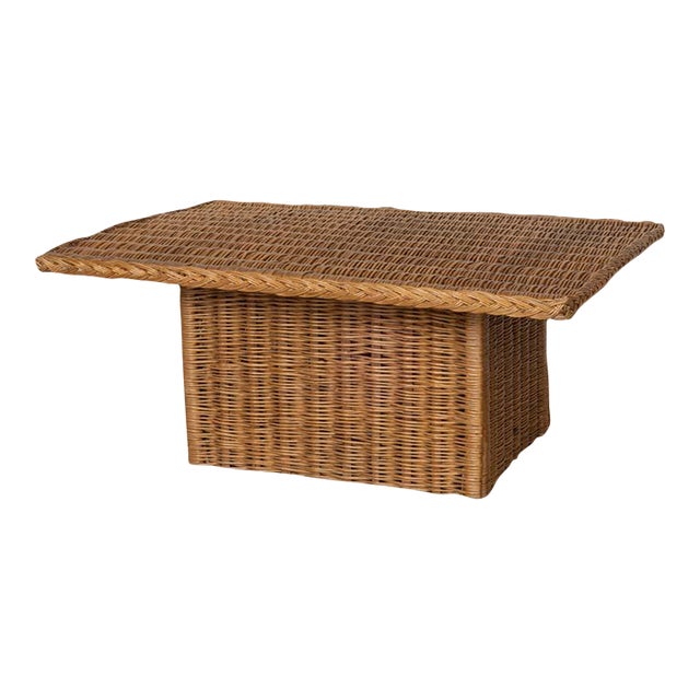 1960s Large French Wicker Coffee Table For Sale
