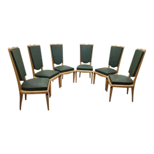 French 1940's Tall Back Dining Chairs in Beech- Set of 6