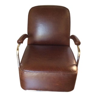 Mitchell Gold Dean II Art Deco Leather & Chrome Chair For Sale