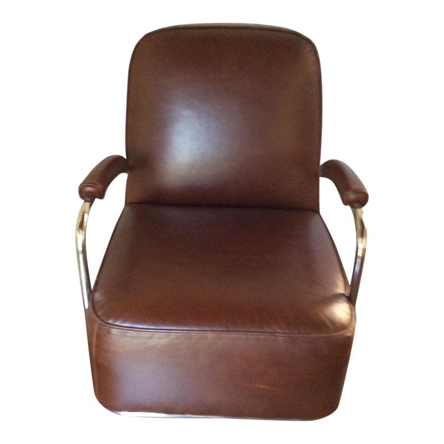 Mitchell Gold Dean II Art Deco Leather & Chrome Chair Chairish