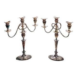 Pair of Early 20th-Century Silverplate Three-Arm Candelabra For Sale
