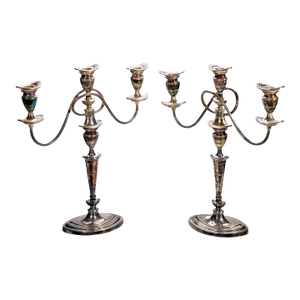 Pair of Early 20th-Century Silverplate Three-Arm Candelabra