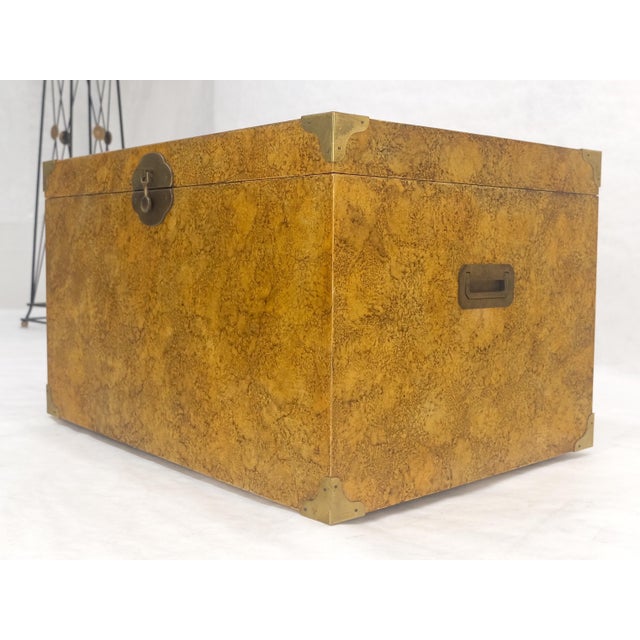 Faux Tortoise Finish Hand Painted Decorated Campaign Style Trunk Box MINT For Sale - Image 6 of 16