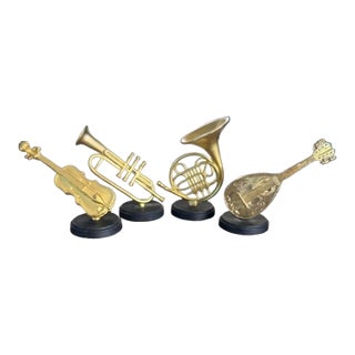 1990s Vintage Cast Metal Musical Instrument Place Card Holders - Set of 4 For Sale