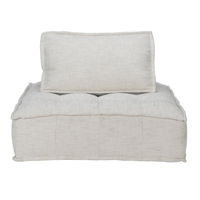 Modern square beige cushion lounge chair / sectional. Tufted low profile soft white, ivory, and beige fabric woven...
