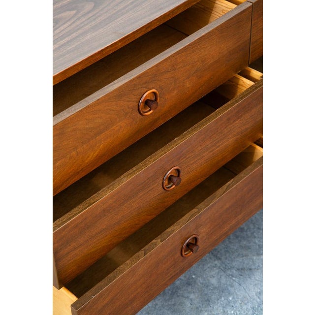 Mid Century Modern Credenza Dresser 6 Drawer Brass Walnut Vintage MCM Restored For Sale In Sacramento - Image 6 of 12