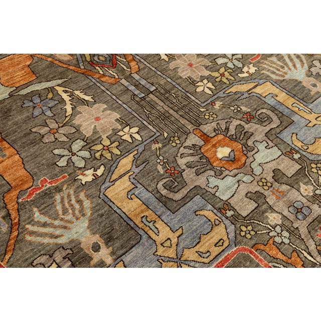 Hand-Knotted Modern Bidjar Style Wool Area Rug – Earthy Charcoal & Terra Cotta For Sale In New York - Image 6 of 10