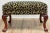 Hollywood Regency Vintage Curved Wood Leg Upholstered Leopard Print Ottoman For Sale - Image 3 of 10
