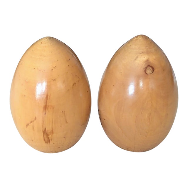 Large Pair of Solid Egg Shaped Turned Wood Sculptures For Sale