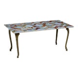 Mid-Century French Hollywood Regency Glam Louis XV Style Inlaid Onyx Coffee Table For Sale