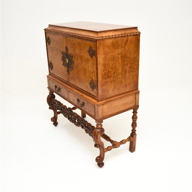 Wood Antique Burr Walnut Cocktail Cabinet, 1920s For Sale - Image 7 of 13
