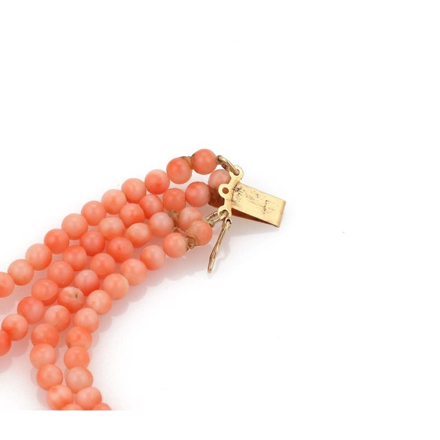 Contemporary 14k Coral Pearls Necklace Beaded Multi-Strand In Yellow Gold For Sale - Image 3 of 3