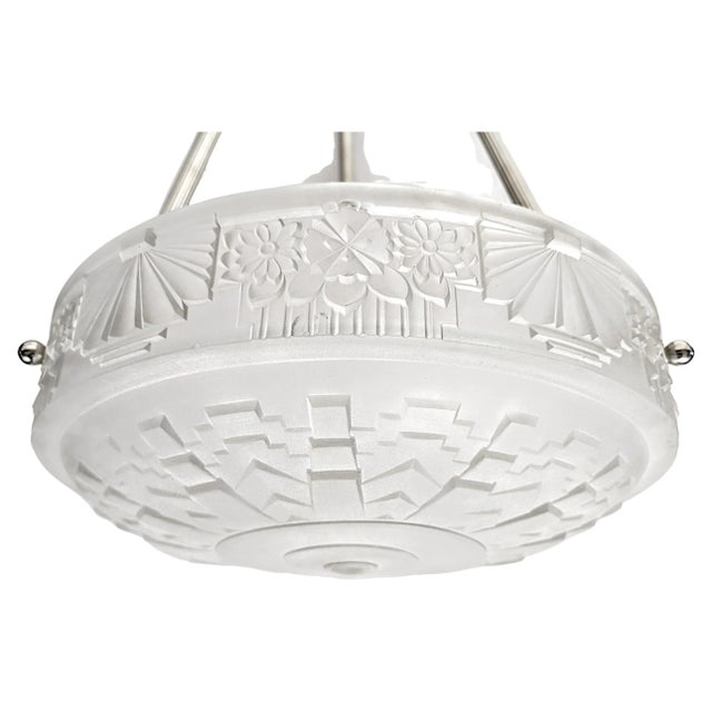 French Art Deco Pendant Chandelier by Lorrain Nancy For Sale - Image 4 of 7