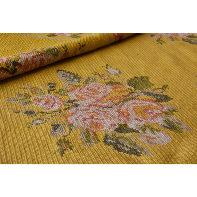 1920s 20th Century Yellow Arraiolos Rug with Pink and Green Flowers, Portugal, 1900s For Sale - Image 5 of 18