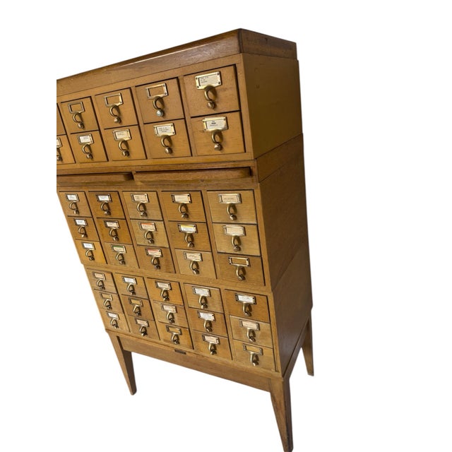 Camel Gaylord Bros., Inc. Vintage Oak Library Card Catalog Cabinet With Pull-Out Writing Shelf, 40 Drawers For Sale - Image 8 of 10