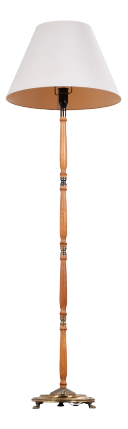 Danish Teak and Brass Floor Lamp with Original Shade, 1960s