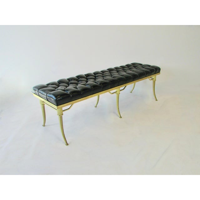Mid 20th Century William "Billy" Haines Brass Bench with Button Tufted Black Leather Seat For Sale - Image 12 of 13