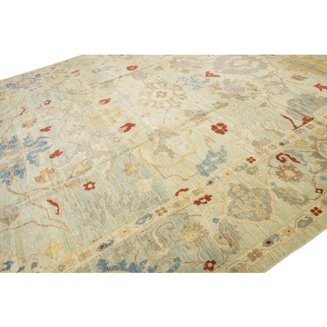 Modern Oversize Sultanabad Wool Rug Handmade Light Blue and Beige Field For Sale - Image 4 of 9